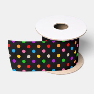 Schwarzes farbenfrohes Regenbogen-Punkte-Design  Satinband