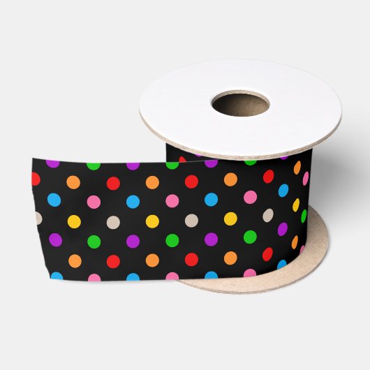 Schwarzes farbenfrohes Regenbogen-Punkte-Design Satinband (Spule)