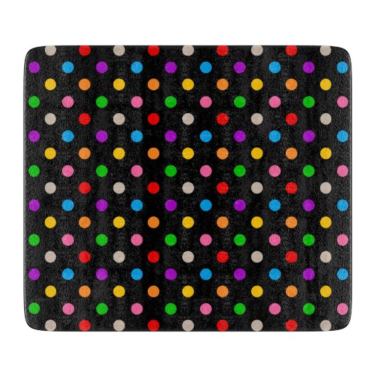 Schwarzes farbenfrohes Regenbogen-Punkte-Design  Schneidebrett (Vorderseite)