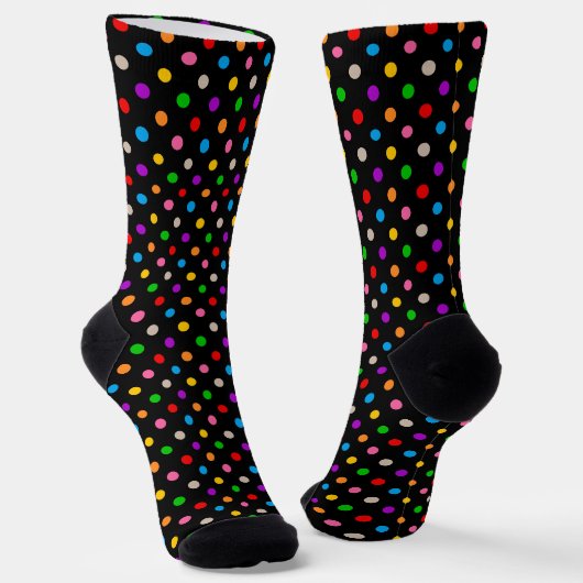 Schwarzes farbenfrohes Regenbogen-Punkte-Design Socken (Gewinkelt)