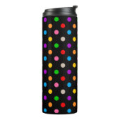 Schwarzes farbenfrohes Regenbogen-Punkte-Design Thermosbecher (Nach links gedreht)