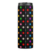 Schwarzes farbenfrohes Regenbogen-Punkte-Design Thermosbecher (Rückseite)