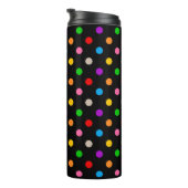Schwarzes farbenfrohes Regenbogen-Punkte-Design Thermosbecher (Nach rechts gedreht)