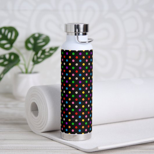 Schwarzes farbenfrohes Regenbogen-Punkte-Design  Trinkflasche (Yoga)