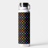 Schwarzes farbenfrohes Regenbogen-Punkte-Design  Trinkflasche (Rückseite)