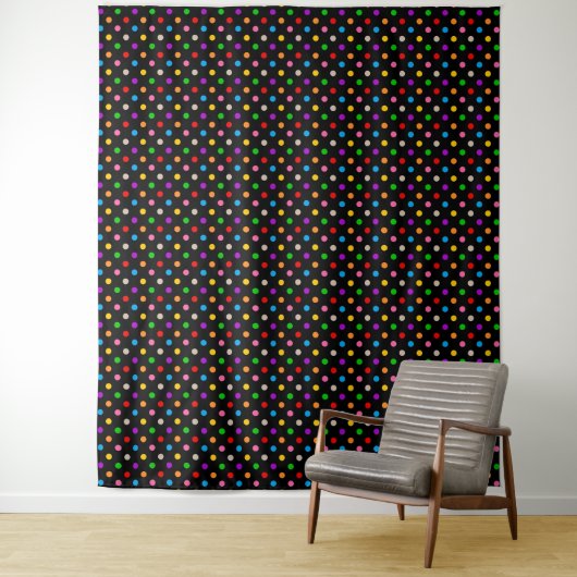 Schwarzes farbenfrohes Regenbogen-Punkte-Design Wandteppich (Beispiel)