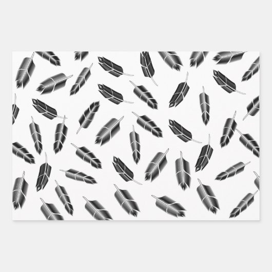 Schwarzes Federmuster Geschenkpapier Set (Vorderseite)