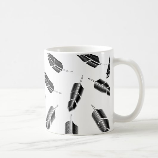 Schwarzes Federmuster Kaffeetasse (Rechts)
