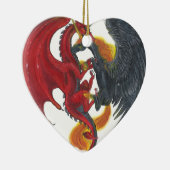 Schwarzes Feuer-Einhorn und roter Drache Keramikornament (Rechts)