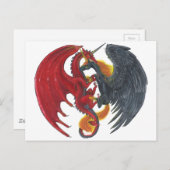 Schwarzes Feuer Einhorn und Roter Drache Postkarte (Vorne/Hinten)
