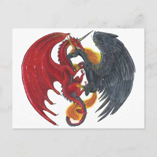 Schwarzes Feuer Einhorn und Roter Drache Postkarte (Vorderseite)