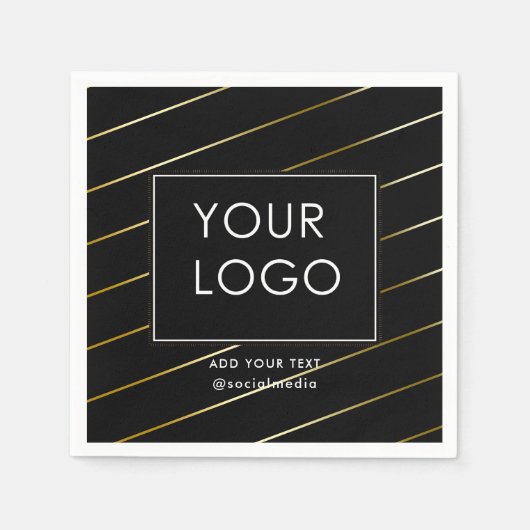 Schwarzes Firmenlogo für gestreifte Unternehmen Serviette (Vorderseite)