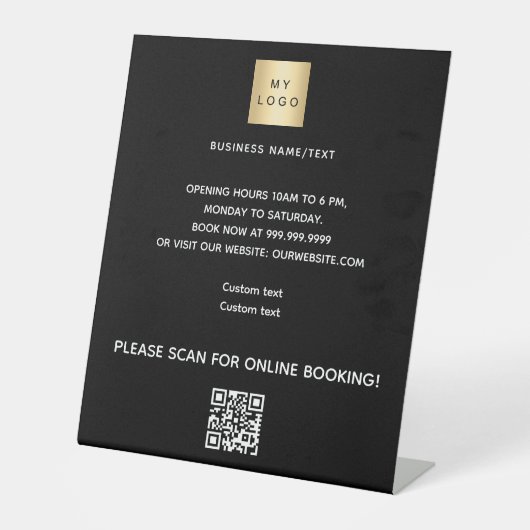 Schwarzes Firmenlogo QN-Code Online-Buchung Sockelschild (Vorderseite)