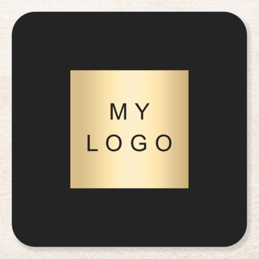 Schwarzes Firmenlogo Rechteckiger Pappuntersetzer (Vorderseite)