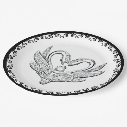 Schwarzes Flachband Silberschwänze Papierplatte Pappteller (Schrägansicht)