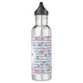 Schwarzes Flamingo-Ananas-Muster Monogramm Edelstahlflasche (Rechts)