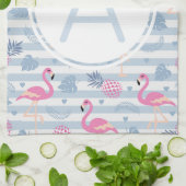 Schwarzes Flamingo-Ananas-Muster Monogramm Geschirrtuch (Gefaltet)