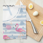 Schwarzes Flamingo-Ananas-Muster Monogramm Geschirrtuch (Viertel Falte)