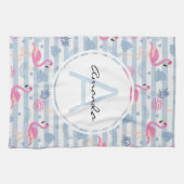Schwarzes Flamingo-Ananas-Muster Monogramm Geschirrtuch (Horizontal)