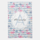 Schwarzes Flamingo-Ananas-Muster Monogramm Geschirrtuch (Vertikal)