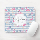 Schwarzes Flamingo-Ananas-Muster Monogramm Mousepad (Mit Mouse)
