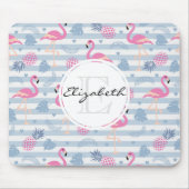 Schwarzes Flamingo-Ananas-Muster Monogramm Mousepad (Vorne)
