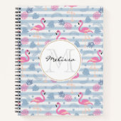 Schwarzes Flamingo-Ananas-Muster Monogramm Notizblock (Vorderseite)