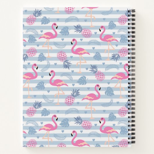 Schwarzes Flamingo-Ananas-Muster Monogramm Notizblock (Rückseite)