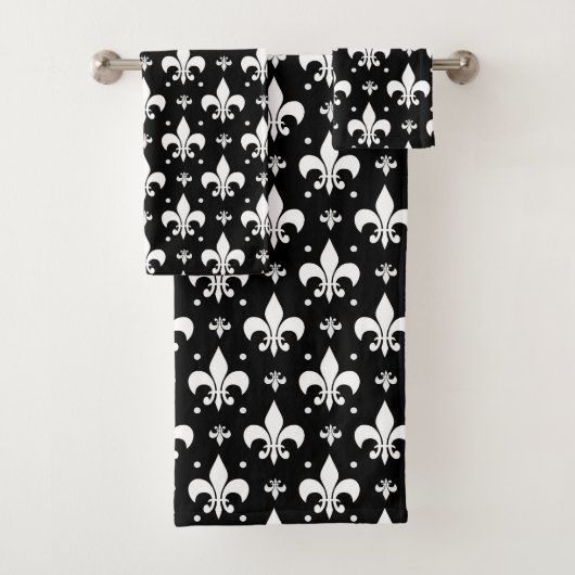 Schwarzes Fleur-de-lis-Muster Badhandtuch Set (Insitu)