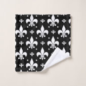 Schwarzes Fleur-de-lis-Muster Badhandtuch Set (Waschlappen)