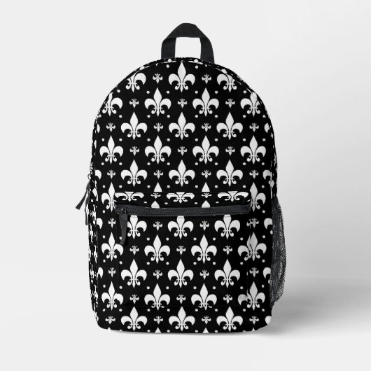 Schwarzes Fleur-de-lis-Muster Bedruckter Rucksack (Vorderseite)