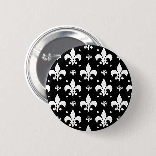 Schwarzes Fleur-de-lis-Muster Button (Vorne & Hinten)