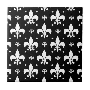 Schwarzes Fleur-de-lis-Muster Fliese
