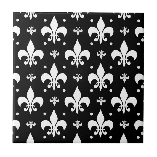 Schwarzes Fleur-de-lis-Muster Fliese (Vorderseite)