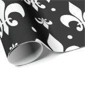 Schwarzes Fleur-de-lis-Muster Geschenkpapier (Rolleneckpunkt)