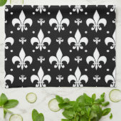 Schwarzes Fleur-de-lis-Muster Geschirrtuch (Gefaltet)