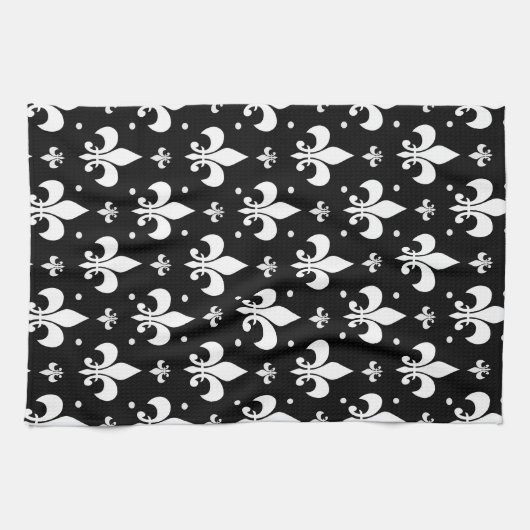 Schwarzes Fleur-de-lis-Muster Geschirrtuch (Horizontal)
