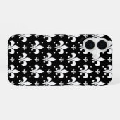 Schwarzes Fleur-de-lis-Muster iPhone 16 Hülle (Rückseite (Horizontal))