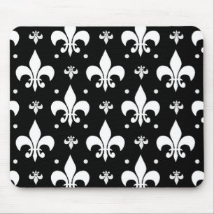 Schwarzes Fleur-de-lis-Muster Mousepad