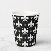 Schwarzes Fleur-de-lis-Muster Pappbecher (Rückseite)