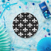 Schwarzes Fleur-de-lis-Muster Pappteller (Party)