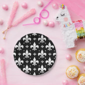 Schwarzes Fleur-de-lis-Muster Pappteller (Party)