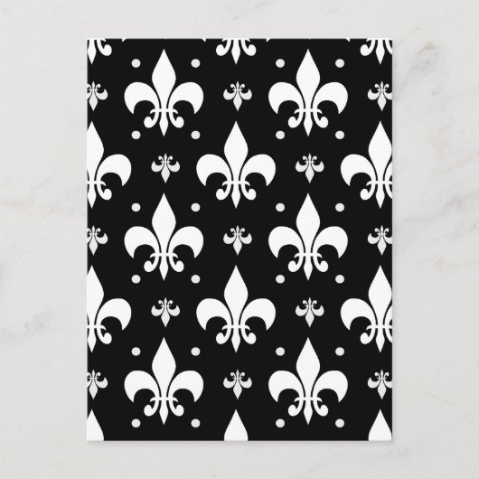 Schwarzes Fleur-de-lis-Muster Postkarte (Vorderseite)