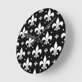 Schwarzes Fleur-de-lis-Muster Runde Wanduhr (Winkel)