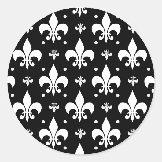 Schwarzes Fleur-de-lis-Muster Runder Aufkleber (Vorderseite)