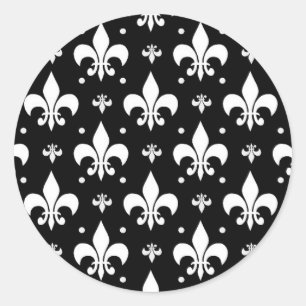Schwarzes Fleur-de-lis-Muster Runder Aufkleber
