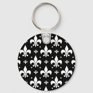 Schwarzes Fleur-de-lis-Muster Schlüsselanhänger