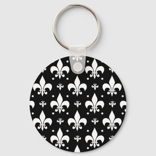 Schwarzes Fleur-de-lis-Muster Schlüsselanhänger (Vorderseite)