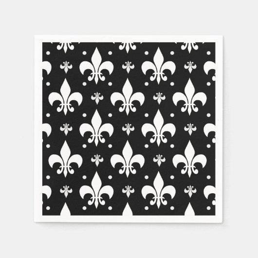 Schwarzes Fleur-de-lis-Muster Serviette (Vorderseite)