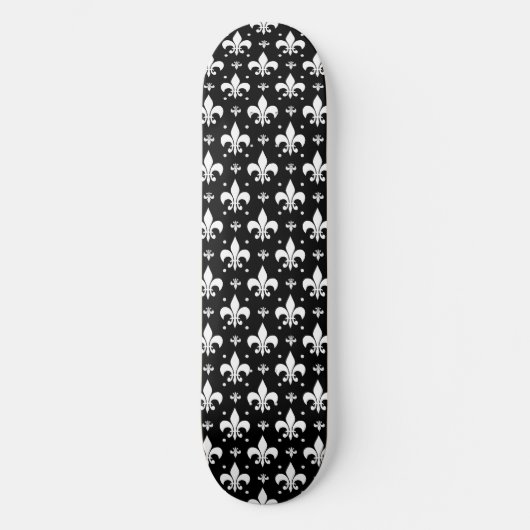 Schwarzes Fleur-de-lis-Muster Skateboard (Vorderseite)